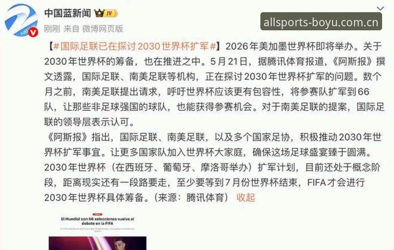世界杯扩军至66队最新进展：2030年或将迎来史上最大规模足球盛宴